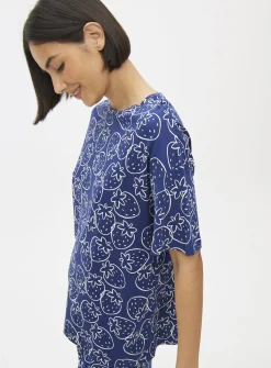 Navy Strawberry Print Co-ord Pyjama Top S