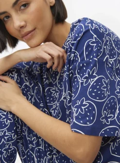 Navy Strawberry Print Co-ord Pyjama Top S