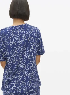 Navy Strawberry Print Co-ord Pyjama Top S