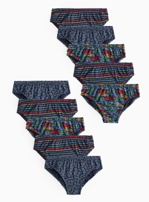 Navy Stripe & Car Printed Briefs 10 Pack 3-4 years