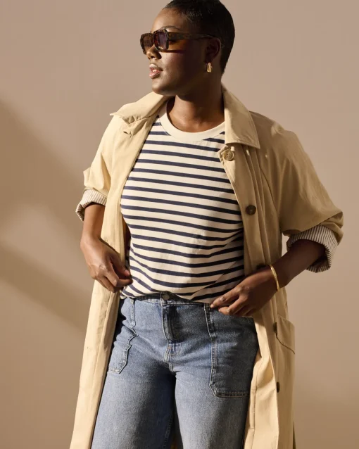 Navy Stripe Boxy Crew Neck T-Shirt XXL