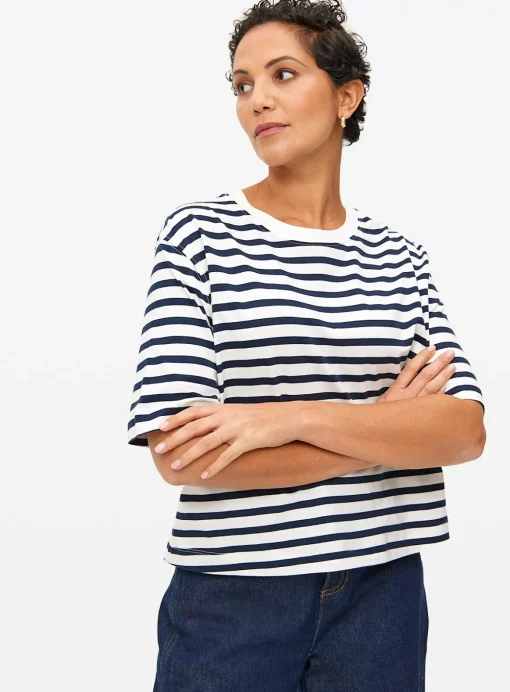 Navy Stripe Boxy Crew Neck T-Shirt XXL