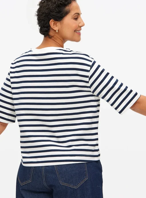 Navy Stripe Boxy Crew Neck T-Shirt XXL