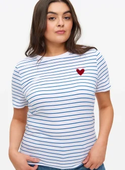 Navy Stripe Heart Motif T-Shirt 6
