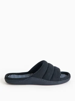 Navy Stripe Jersey Mule Slippers S