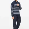 Navy Stripe Knitted Quarter Zip Jumper L