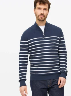 Navy Stripe Knitted Quarter Zip Jumper L