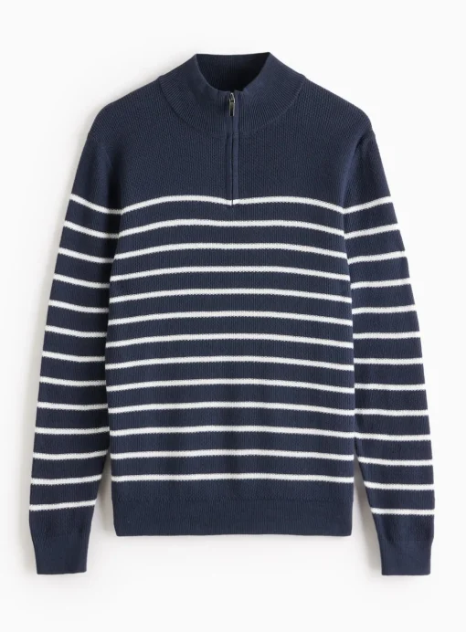 Navy Stripe Knitted Quarter Zip Jumper L