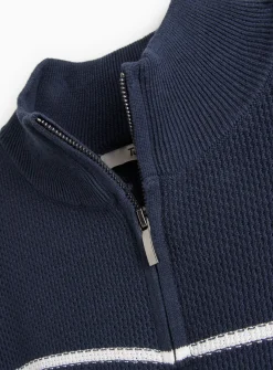 Navy Stripe Knitted Quarter Zip Jumper L