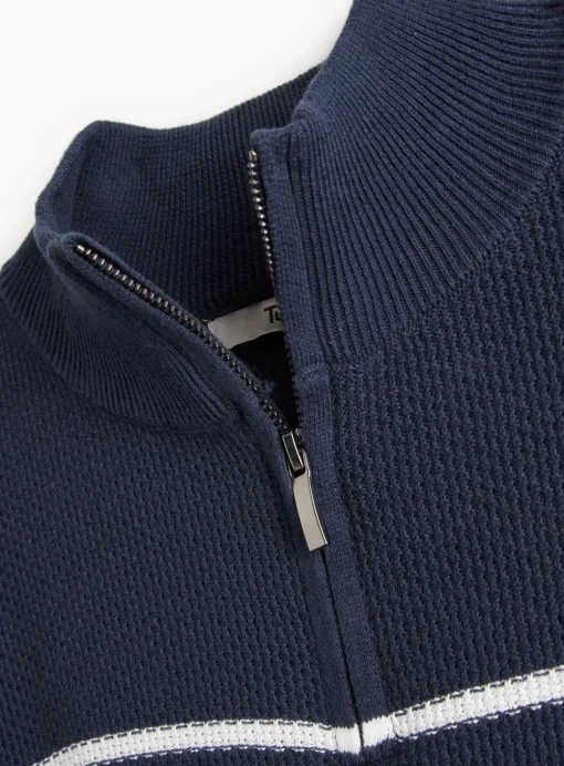 Navy Stripe Knitted Quarter Zip Jumper L