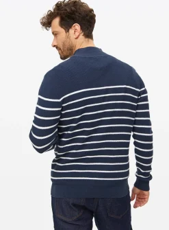Navy Stripe Knitted Quarter Zip Jumper L
