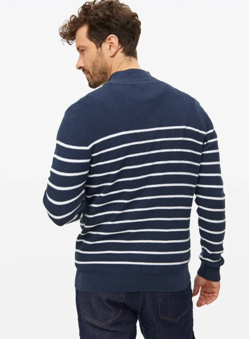 Navy Stripe Knitted Quarter Zip Jumper L