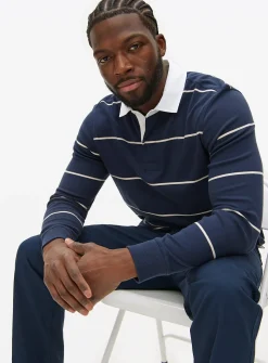 Navy Stripe Long Sleeve Rugby Shirt M