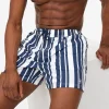Navy Stripe Textured Swim Shorts S
