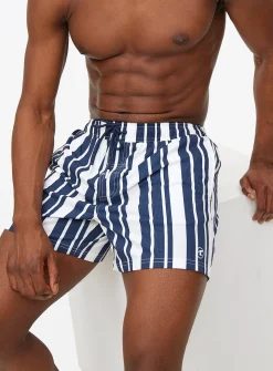 Navy Stripe Textured Swim Shorts S