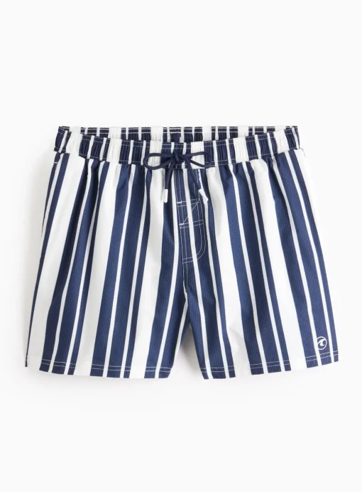 Navy Stripe Textured Swim Shorts S