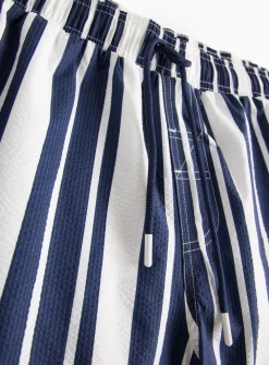 Navy Stripe Textured Swim Shorts S