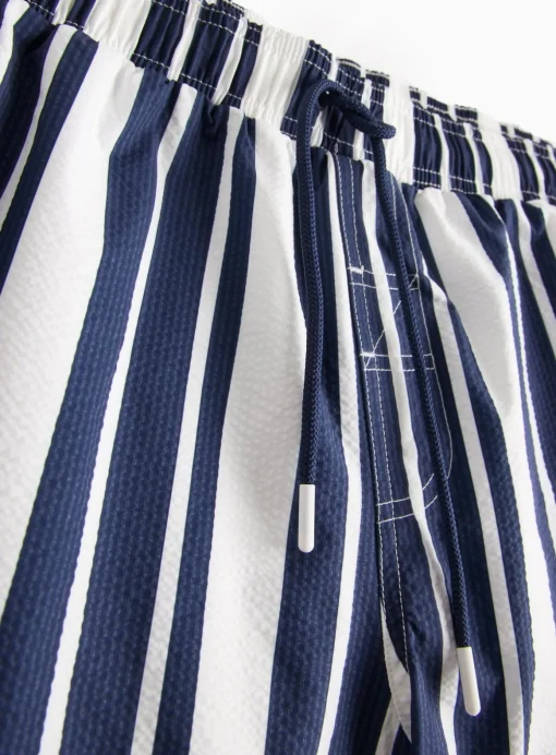 Navy Stripe Textured Swim Shorts S