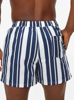 Navy Stripe Textured Swim Shorts S