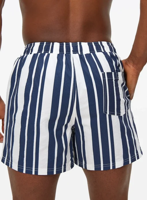 Navy Stripe Textured Swim Shorts S