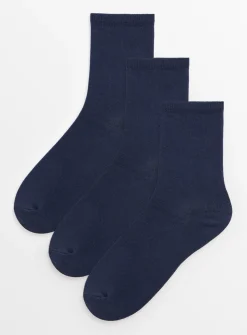 Navy Supersoft Modal Blend Ankle Socks 3 Pack 4-8
