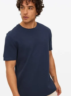Navy Textured Stripe T-Shirt L