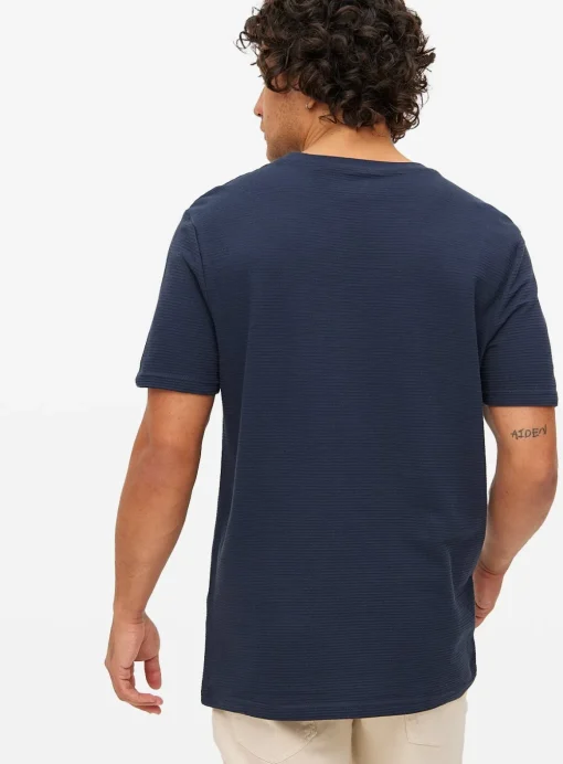 Navy Textured Stripe T-Shirt L
