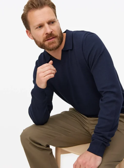 Navy Trophy Neck Knitted Jumper S