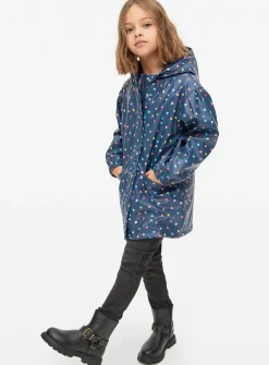Navy Tulip Print Rubberised Mac Coat 9-10 years