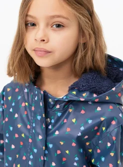 Navy Tulip Print Rubberised Mac Coat 9-10 years