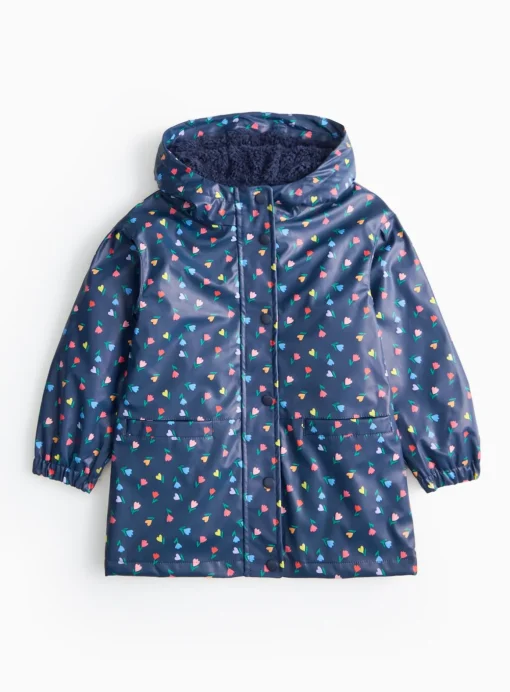 Navy Tulip Print Rubberised Mac Coat 9-10 years