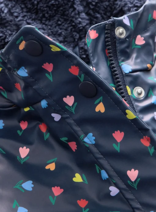 Navy Tulip Print Rubberised Mac Coat 9-10 years