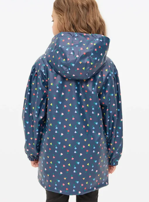 Navy Tulip Print Rubberised Mac Coat 9-10 years