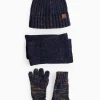 Navy Twist Ombre Yarn Hat, Gloves & Scarf Set 3-5 years