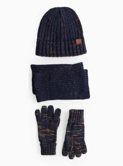 Navy Twist Ombre Yarn Hat, Gloves & Scarf Set 3-5 years