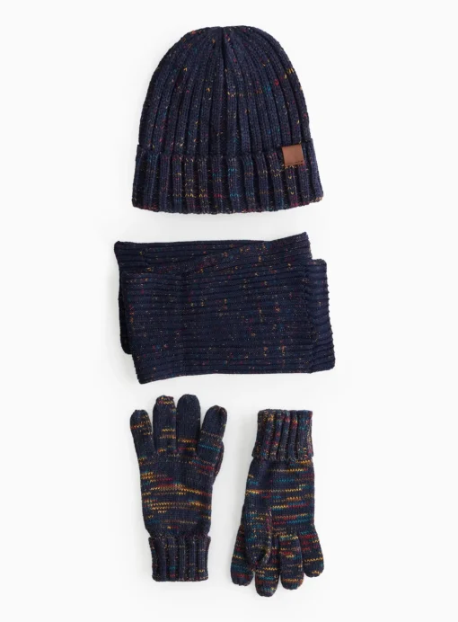 Navy Twist Ombre Yarn Hat, Gloves & Scarf Set 3-5 years