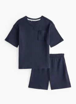 Navy Waffle T-Shirt & Shorts Pyjama Set 7-8 years