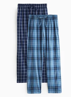 Navy Window Pane & Checked Pyjamas Bottoms Pack of 2 XL