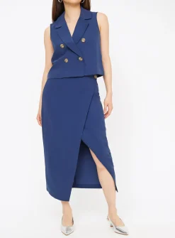 Navy Wrap Coord Pencil Skirt 14