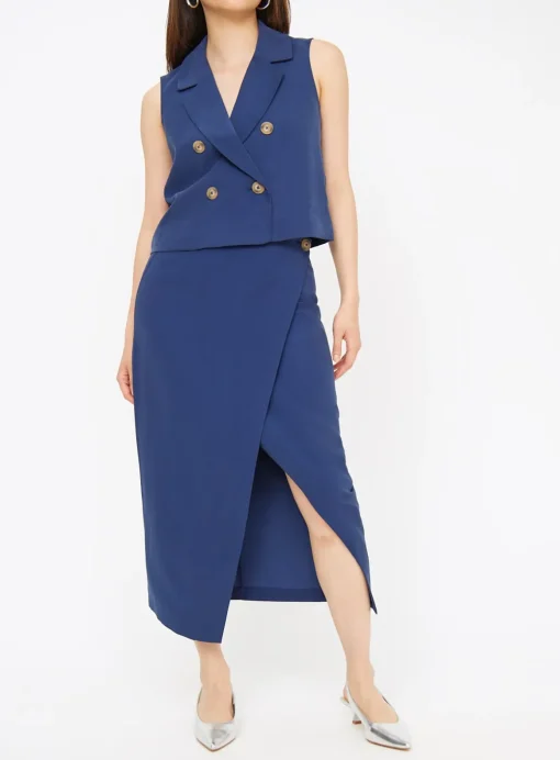 Navy Wrap Coord Pencil Skirt 14
