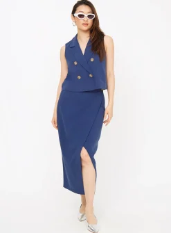 Navy Wrap Coord Pencil Skirt 14