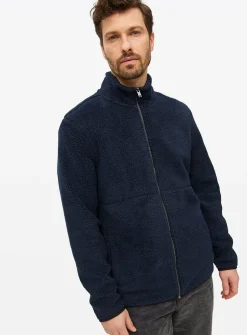 Navy Zip Through Teddy Fleece L