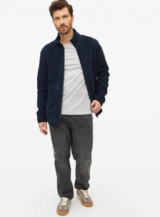 Navy Zip Through Teddy Fleece L