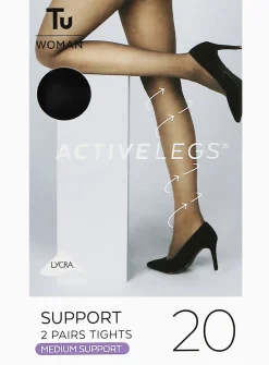 Nearly Black Medium Support 20 Denier Tights 2 Pack XL