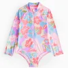 Neon Pink Floral Long Sleeve Swimsuit 3 years