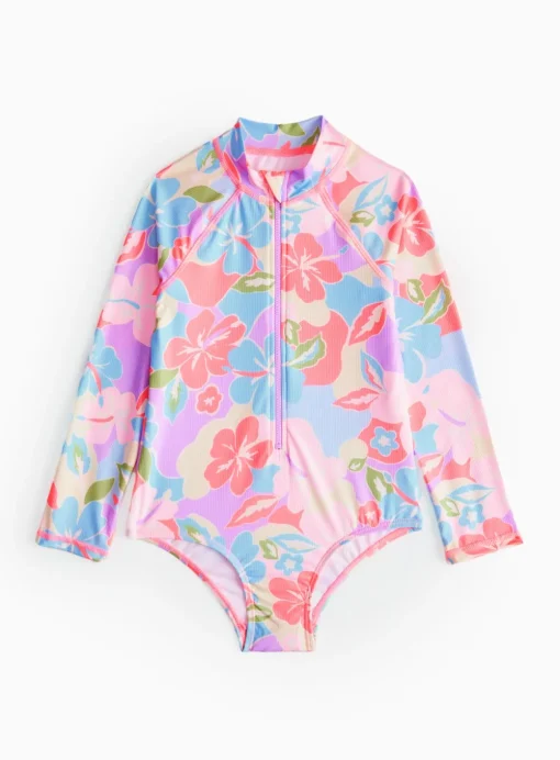 Neon Pink Floral Long Sleeve Swimsuit 3 years