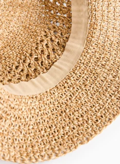 Neutral Cloche Straw Hat One Size