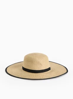 Neutral Contrast Trim Straw Sun Hat One Size