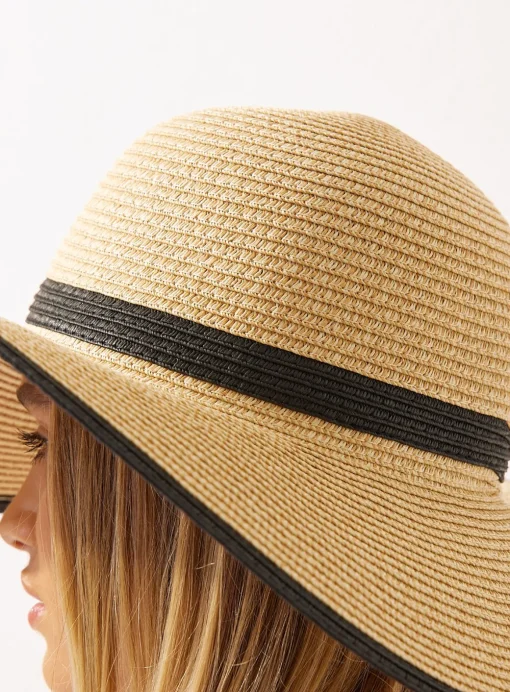 Neutral Contrast Trim Straw Sun Hat One Size