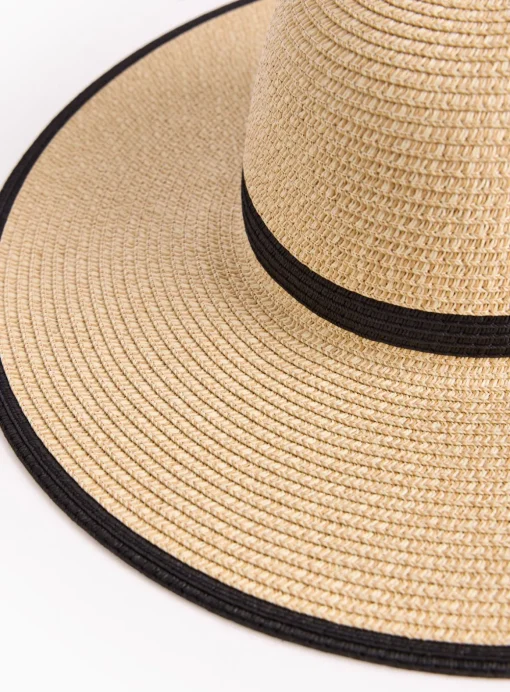 Neutral Contrast Trim Straw Sun Hat One Size